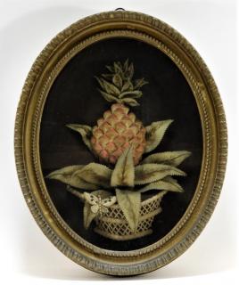 Appraisal: American Victorian Pineapple Stumpwork Embroidery UNITED STATES CIRCA An American