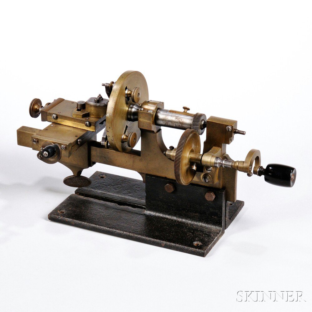 Appraisal: Brass and Steel Watchmaker's Mandrel late th century a worm-gear-driven