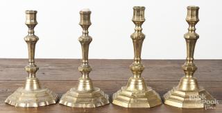 Appraisal: Pair of French engraved brass candlesticks late th c together