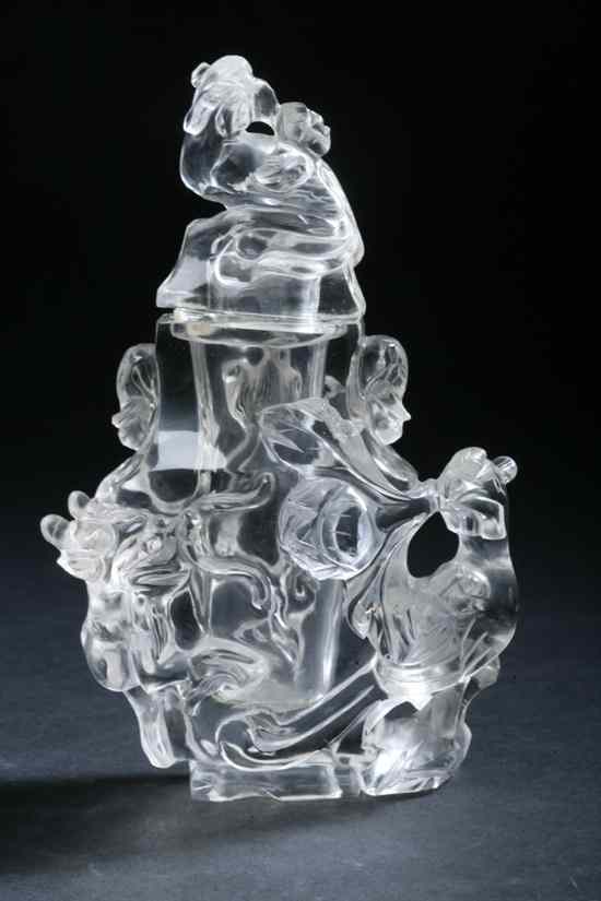 Appraisal: CHINESE ROCK CRYSTAL VASE AND COVER Qing Dynasty Carved to