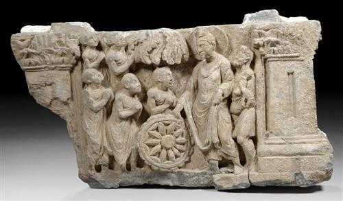 Appraisal: RELIEF FRAGMENT OF BUDDHA WITH FIVE MONKS Gandhara st nd