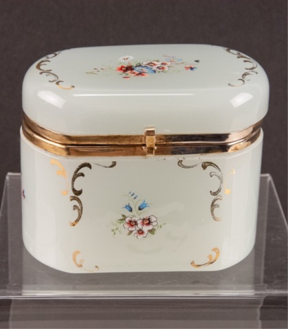 Appraisal: Vintage Opalene Dresser Box Hand painted floral decoration throughout H