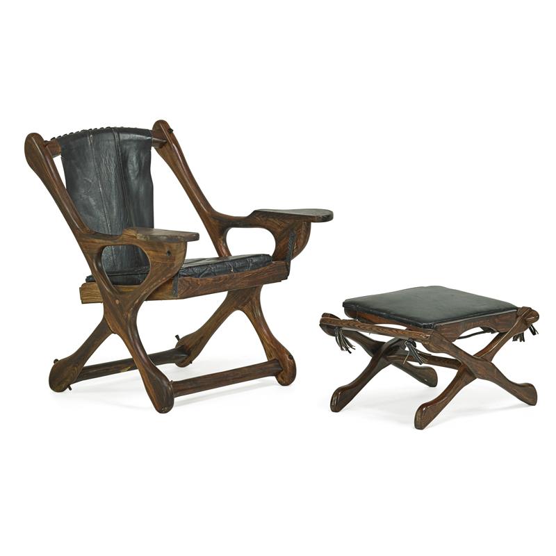 Appraisal: DON SHOEMAKER SENAL Rocking chair and stool Condition Report Some