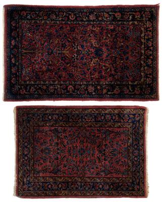 Appraisal: Two small Sarouk mats both with floral designs on brick