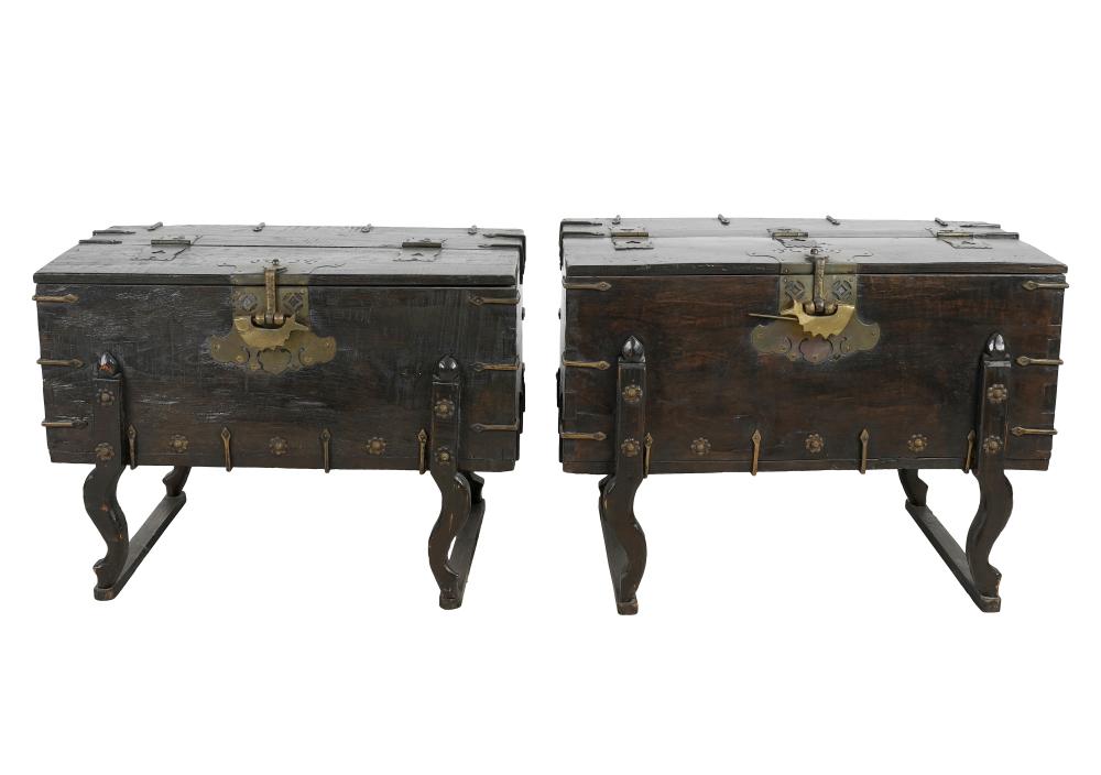 Appraisal: TWO KOREAN LOW CHESTSlacquered wood with metal mounts each with