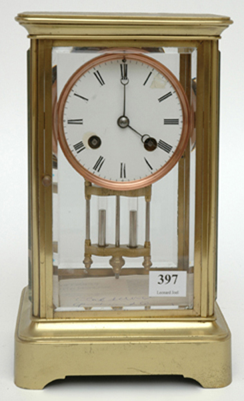 Appraisal: A FRENCH TH CENTURY FOUR GLASS MANTEL CLOCK Having an