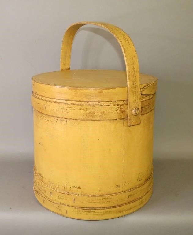 Appraisal: MUSTARD COLOR PAINTED SOFTWOOD FIRKINca mid th century tongue and