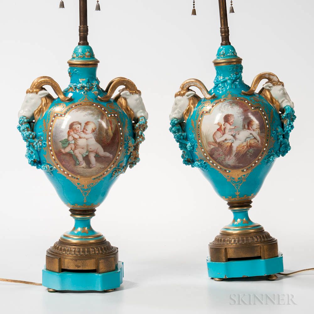 Appraisal: Pair of Sevres-style Porcelain Table Lamps Pair of Sevres-style Porcelain