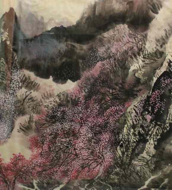 Appraisal: th Century Chinese SchoolPink blossom in the mountains unsigned watercolour