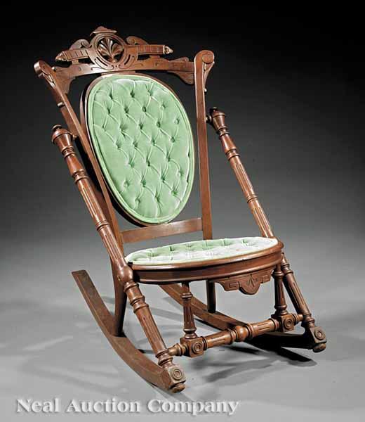 Appraisal: An American Renaissance Incised Walnut Rocking Chair or Lady's Sewing