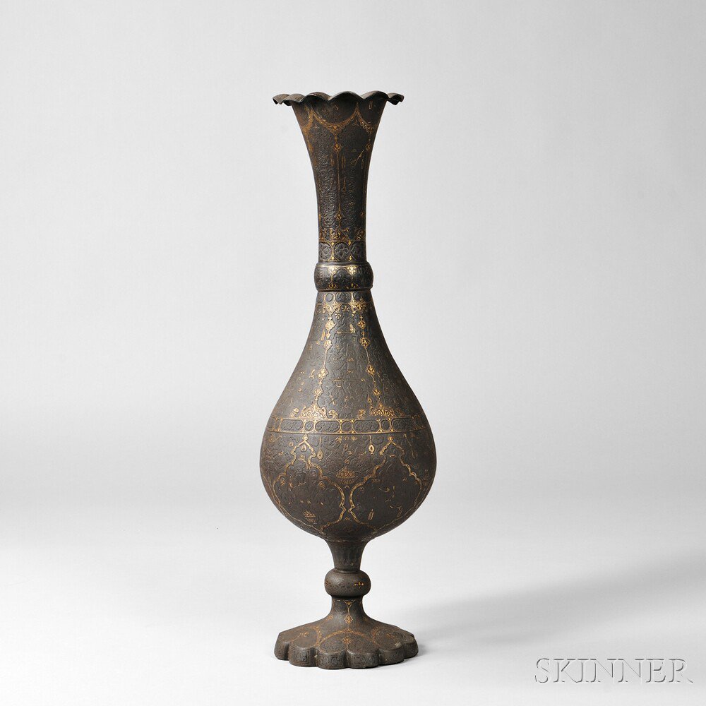 Appraisal: Cast Alloy Vase India or Iran th century elongated pear-shape