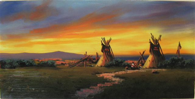 Appraisal: HEINIE HARTWIG OIL ON MASONITE California born Indian encampment at