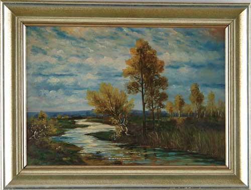 Appraisal: UNSIGNED th Century LANDSCAPE WITH STREAM Oil on canvas scene