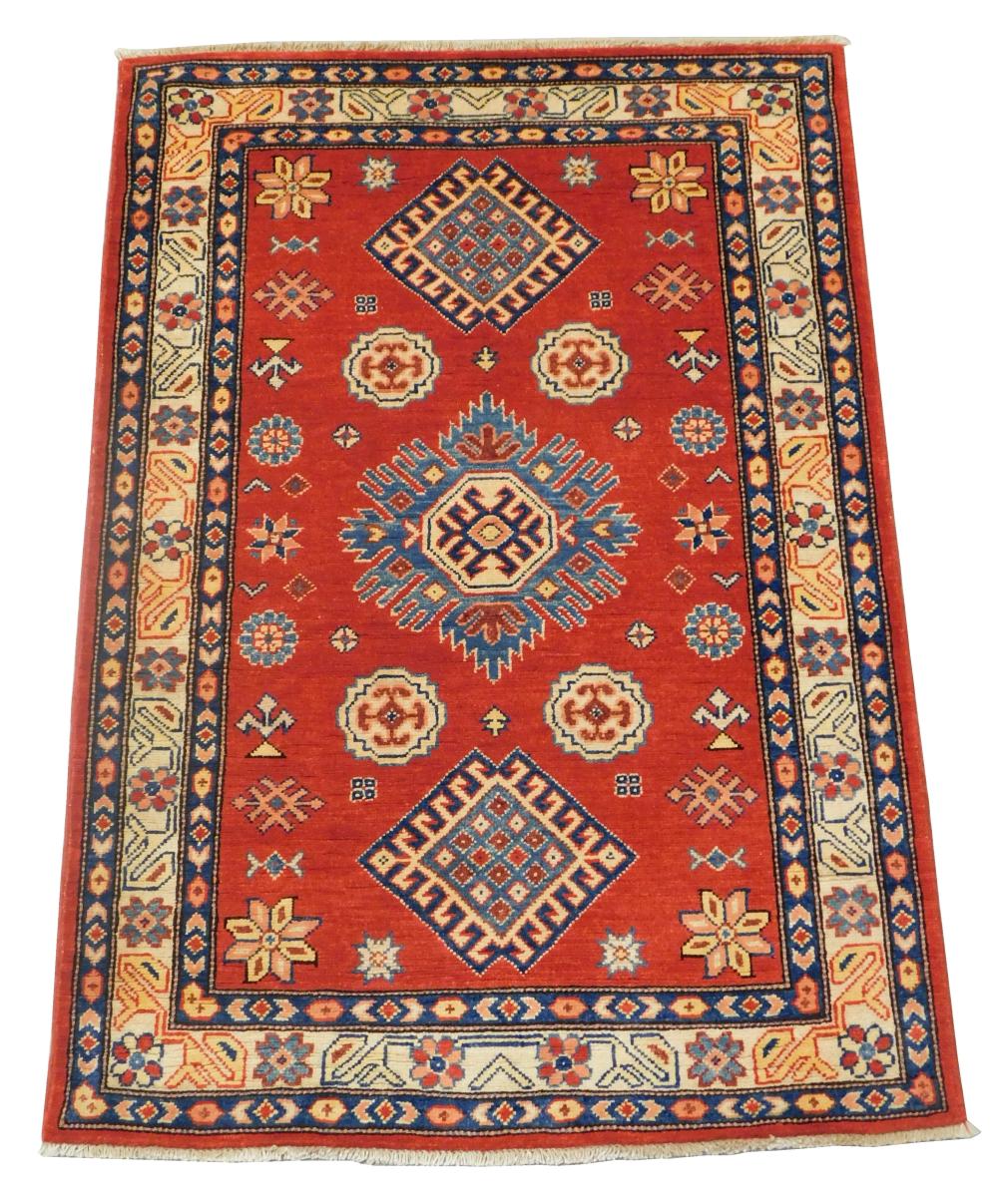 Appraisal: RUG Uzbek Kazak ' x ' hand-woven wool red field