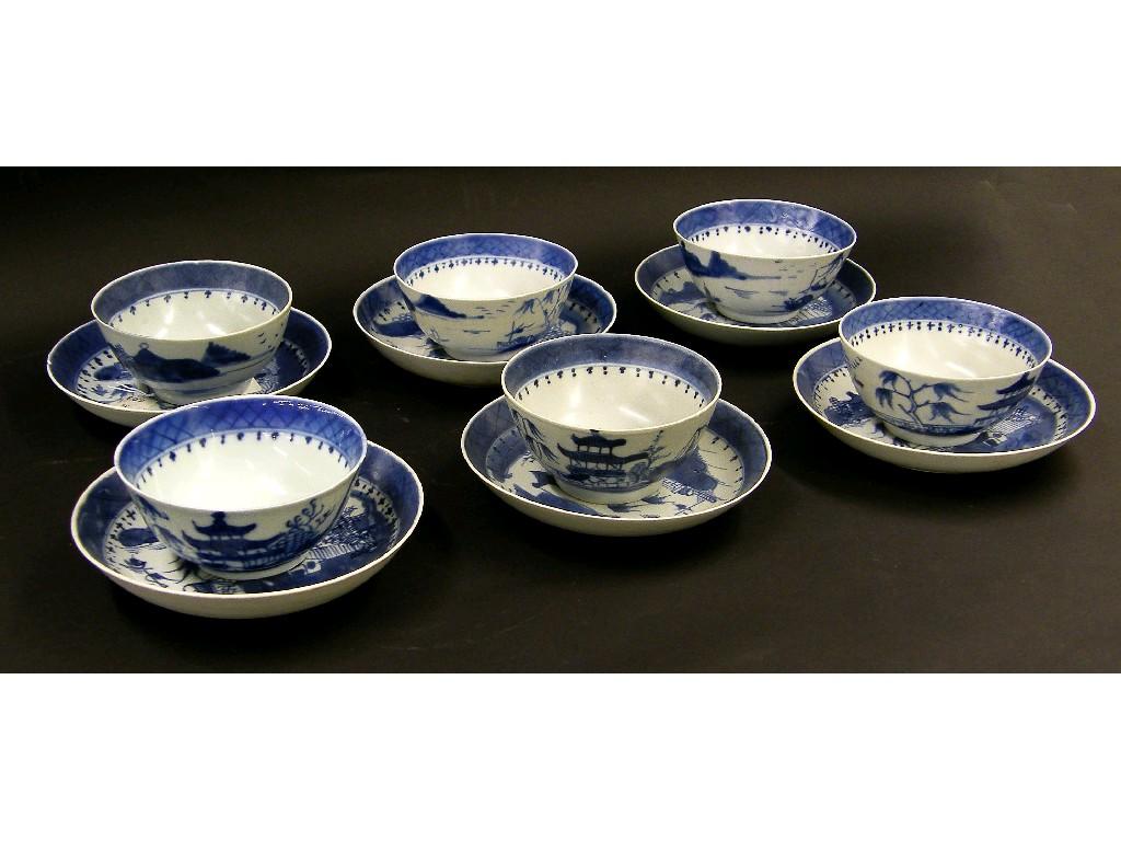 Appraisal: Set of six Diana Cargo blue and white bowls and