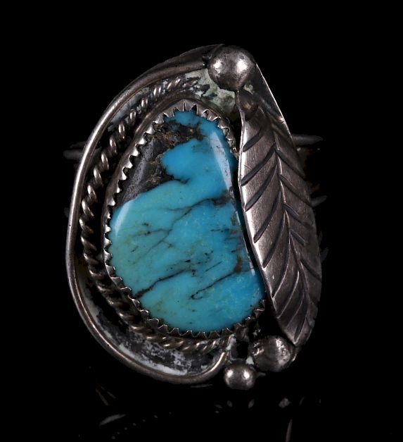 Appraisal: Navajo Pilot Mountain Turquoise Silver Ring For your consideration is