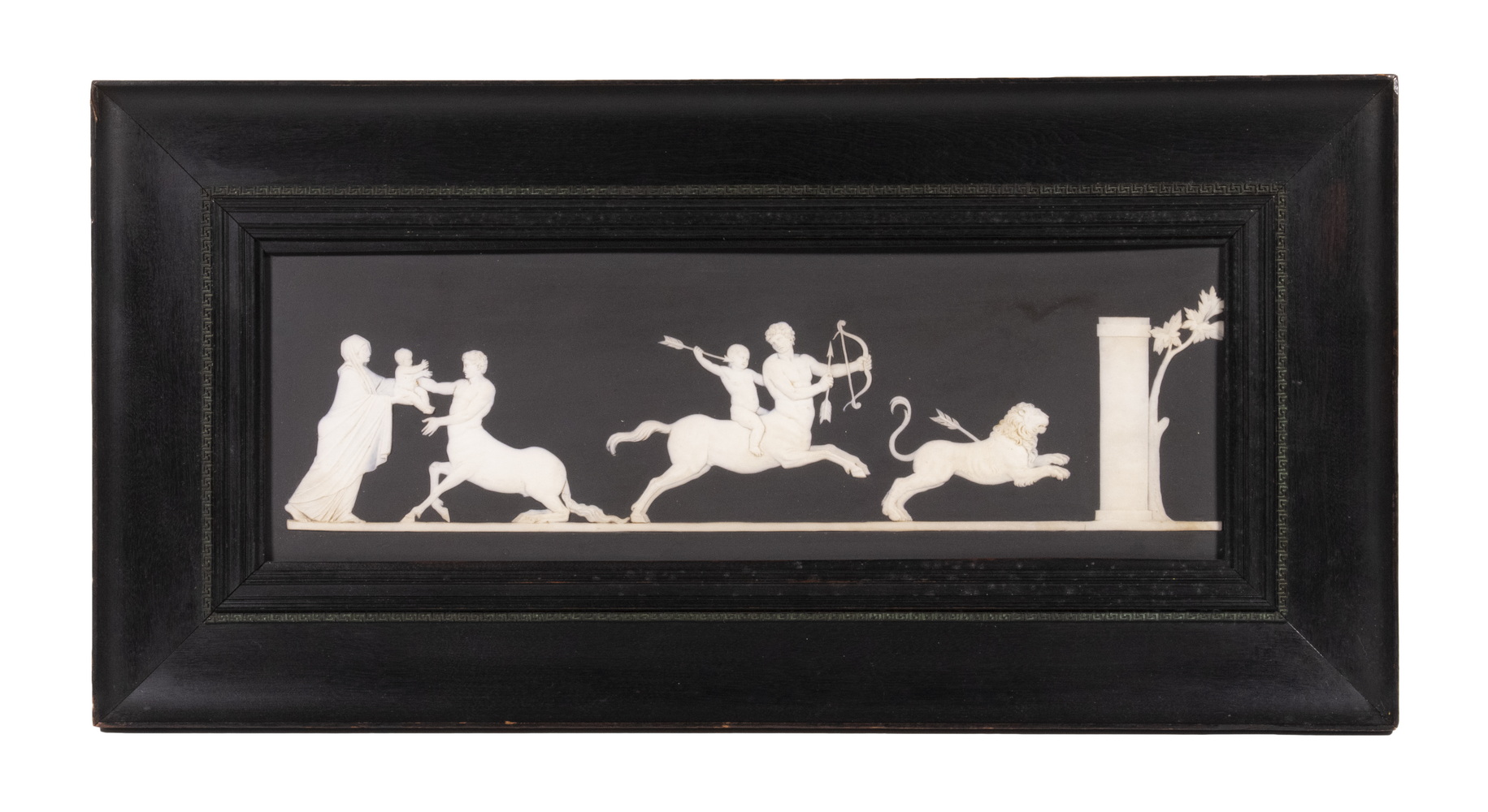 Appraisal: WEDGWOOD BLACK JASPERWARE PLAQUE Framed English Biscuit Pottery Rectangular Plaque