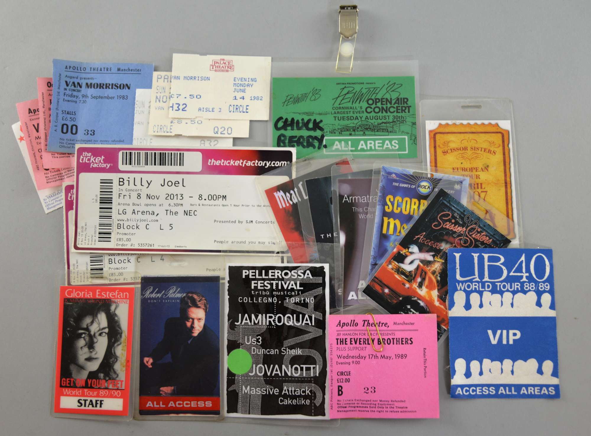 Appraisal: backstage laminated passes and concert tickets to include Van Morrison