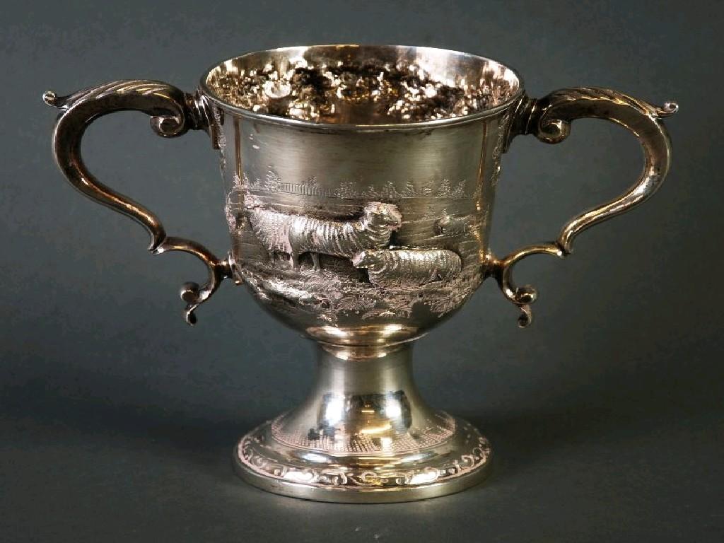 Appraisal: GEORGE III REPOUSSE SILVER TWO HANDLED LOVING CUP by William