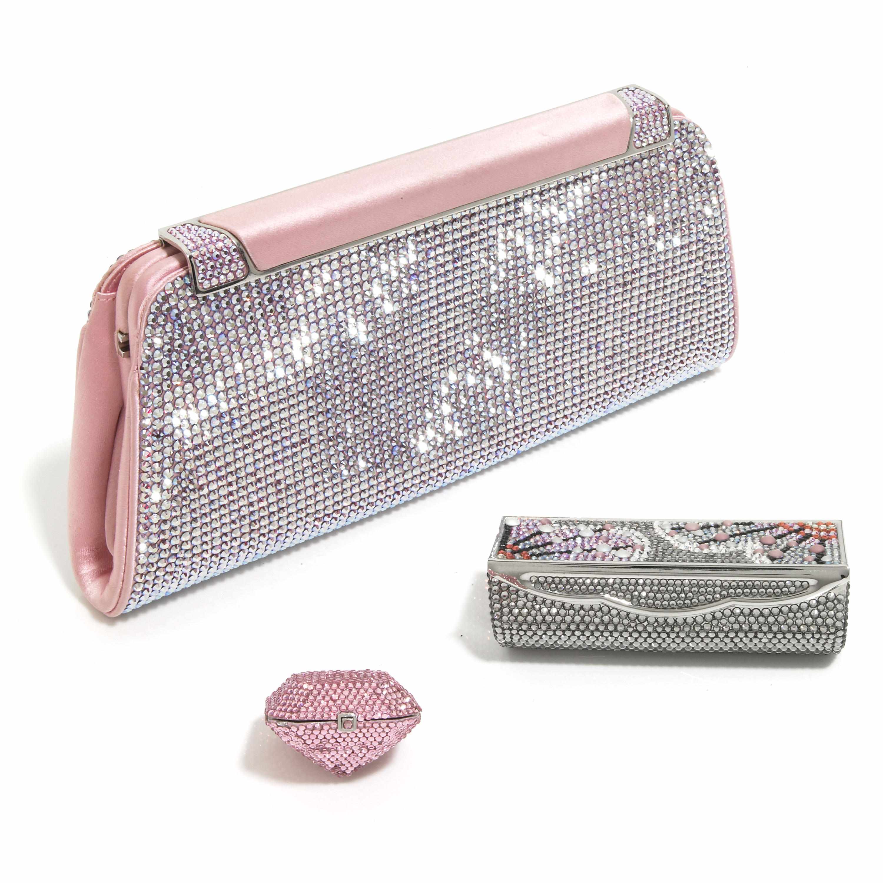 Appraisal: A pink satin and crystal purse together with a pink