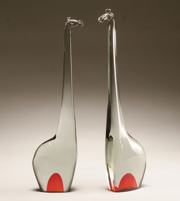 Appraisal: Pair Cenedese Murano art glass sommerso giraffes with applied eyes