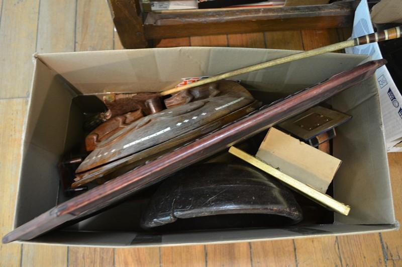 Appraisal: BOX OF ASSORTED TIMBER ITEMS INCL TRIBAL SOUTH EAST ASIAN