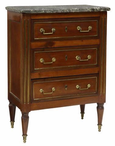 Appraisal: Petite French Louis XVI style marble-top mahogany commode early th