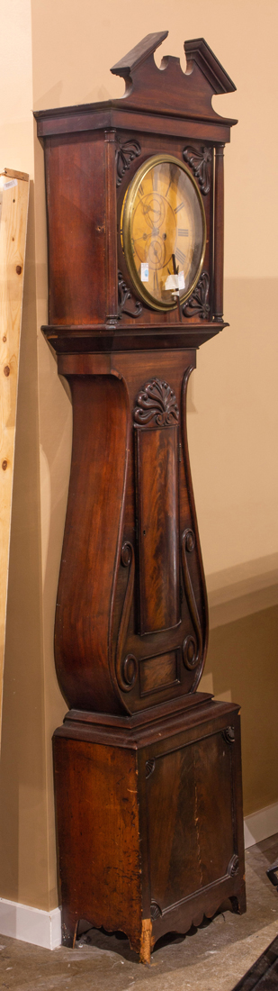 Appraisal: GREIG MAHOGANY LONGCASE CLOCK FASHIONED IN THE EMPIRE STYLE Greig