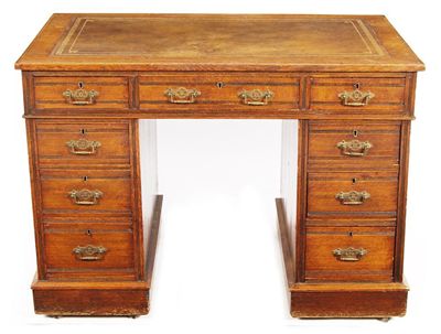 Appraisal: A late Victorian oak small pedestal desk the top inset