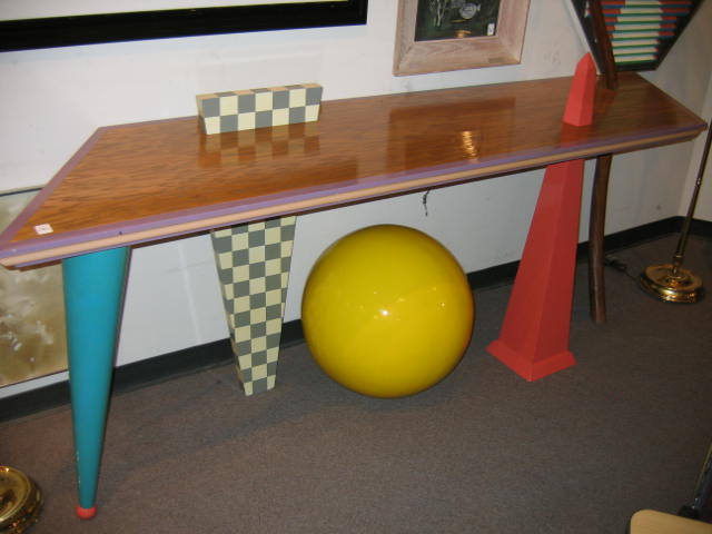 Appraisal: TIM CURTIS AMERICAN Elaborate Memphis-style multi-colored console table Estimate -