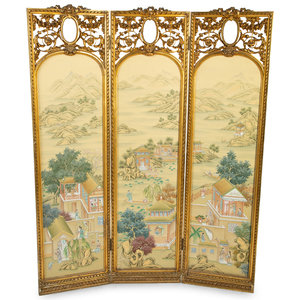 Appraisal: A Louis XVI Style Giltwood Screen with Hand Painted Chinoiserie