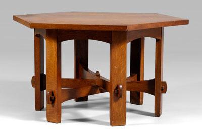 Appraisal: Stickley Craftsman oak table oak throughout with through-tenon construction six-sided