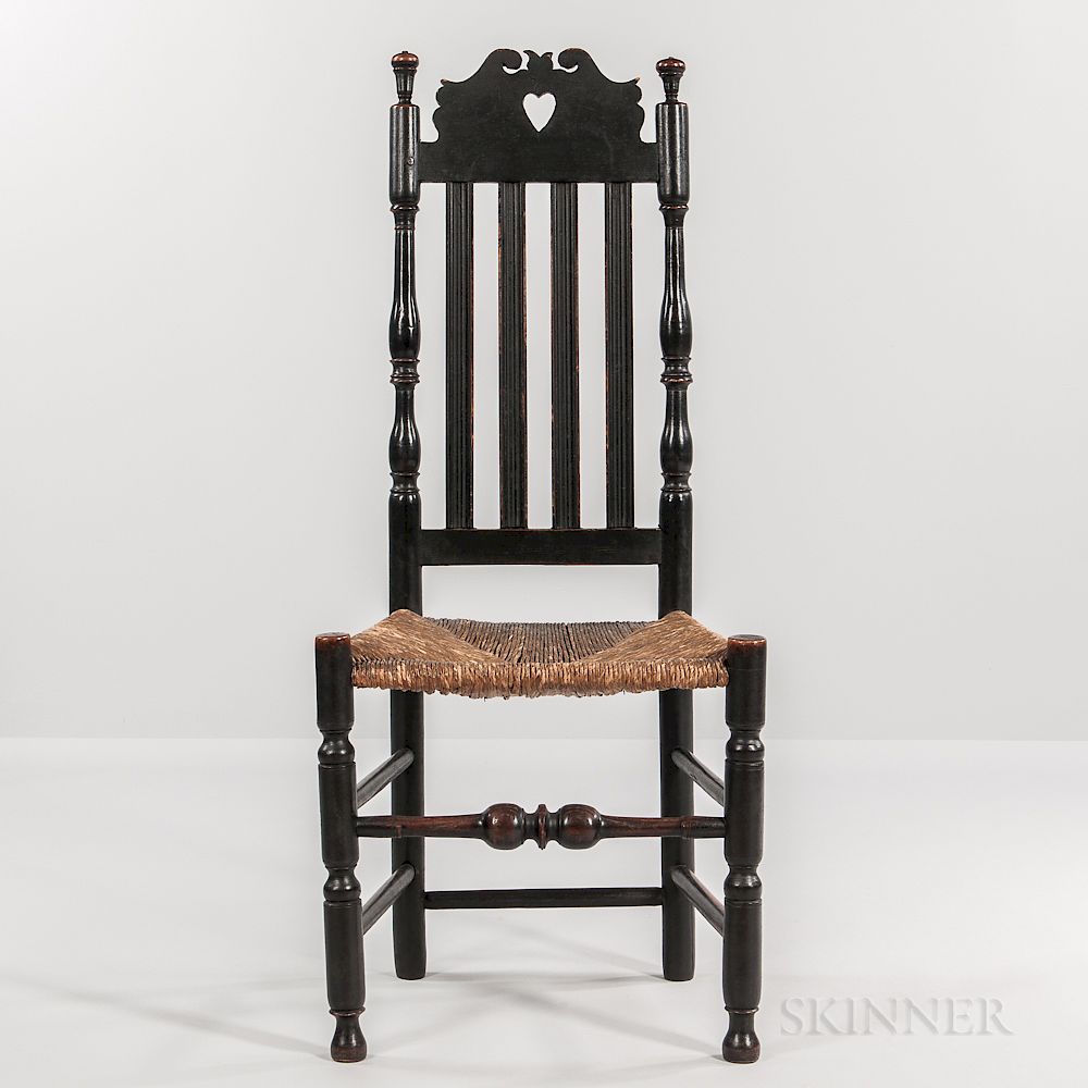 Appraisal: Black-painted Heart and Crown Bannister-back Chair Black-painted Heart and Crown