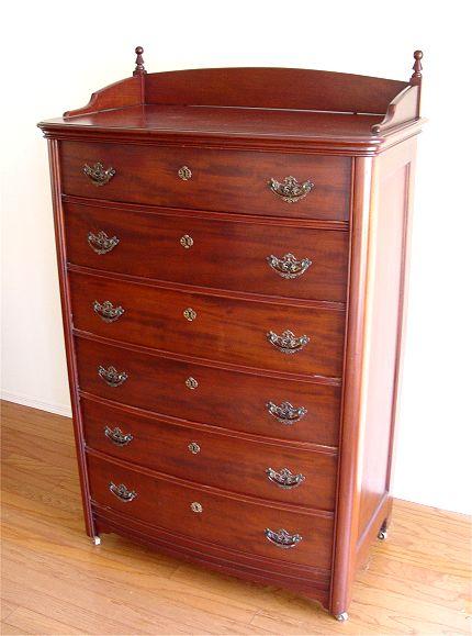 Appraisal: TH C TALL MAHOGANY CHEST OF DRAWERS Gently bowed front