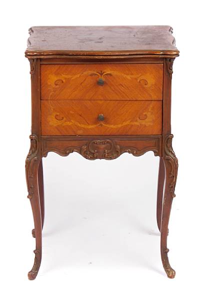 Appraisal: A pair of Louis XV style inlaid mahogany bedside tables