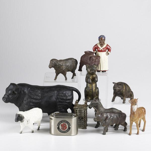 Appraisal: CAST IRON BANKS Twelve pieces include Aunt Jemima Second National