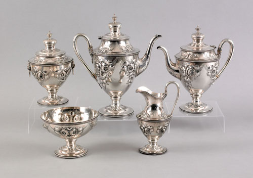 Appraisal: Tiffany Co sterling silver five piece tea service with floral