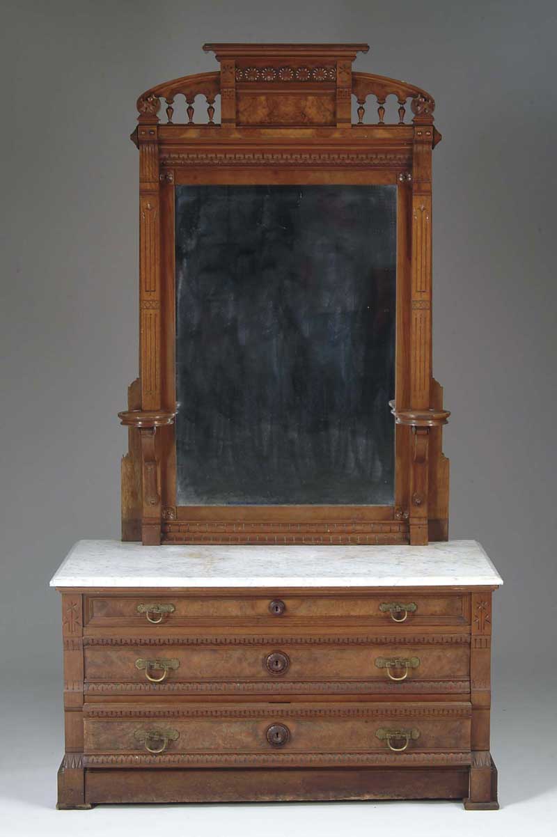 Appraisal: MARBLE TOP FOUR DRAWER WALNUT CHEST WITH MIRROR The molded