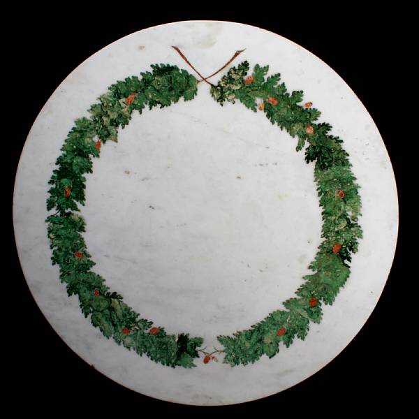 Appraisal: An inlaid marble table top decorated with wreath motif diameter