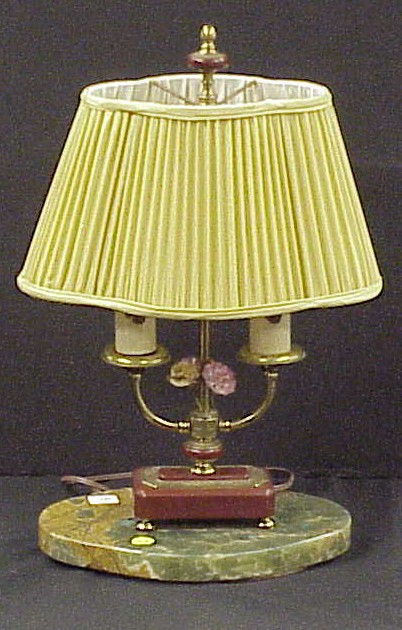 Appraisal: Bullotte styel lamp with marble base enamelled flowers at center