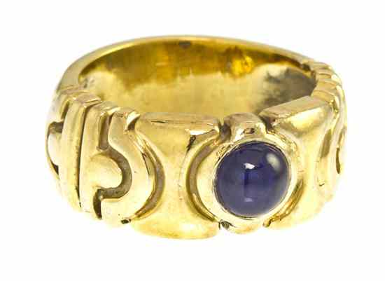 Appraisal: A Karat Yellow Gold and Synthetic Sapphire Ring containing one