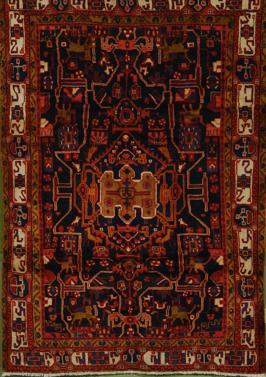 Appraisal: ORIENTAL RUG HAMADAN ' x ' Primitive design with central