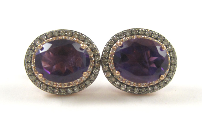 Appraisal: PAIR OF AMETHYST AND DIAMOND EARRINGS each k rose and