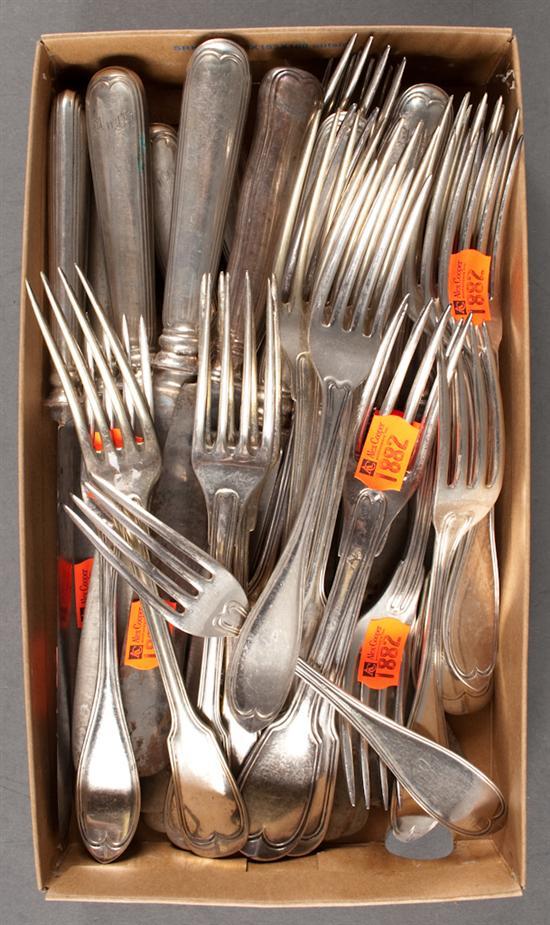 Appraisal: Four French silver table forks in a tipped and threaded