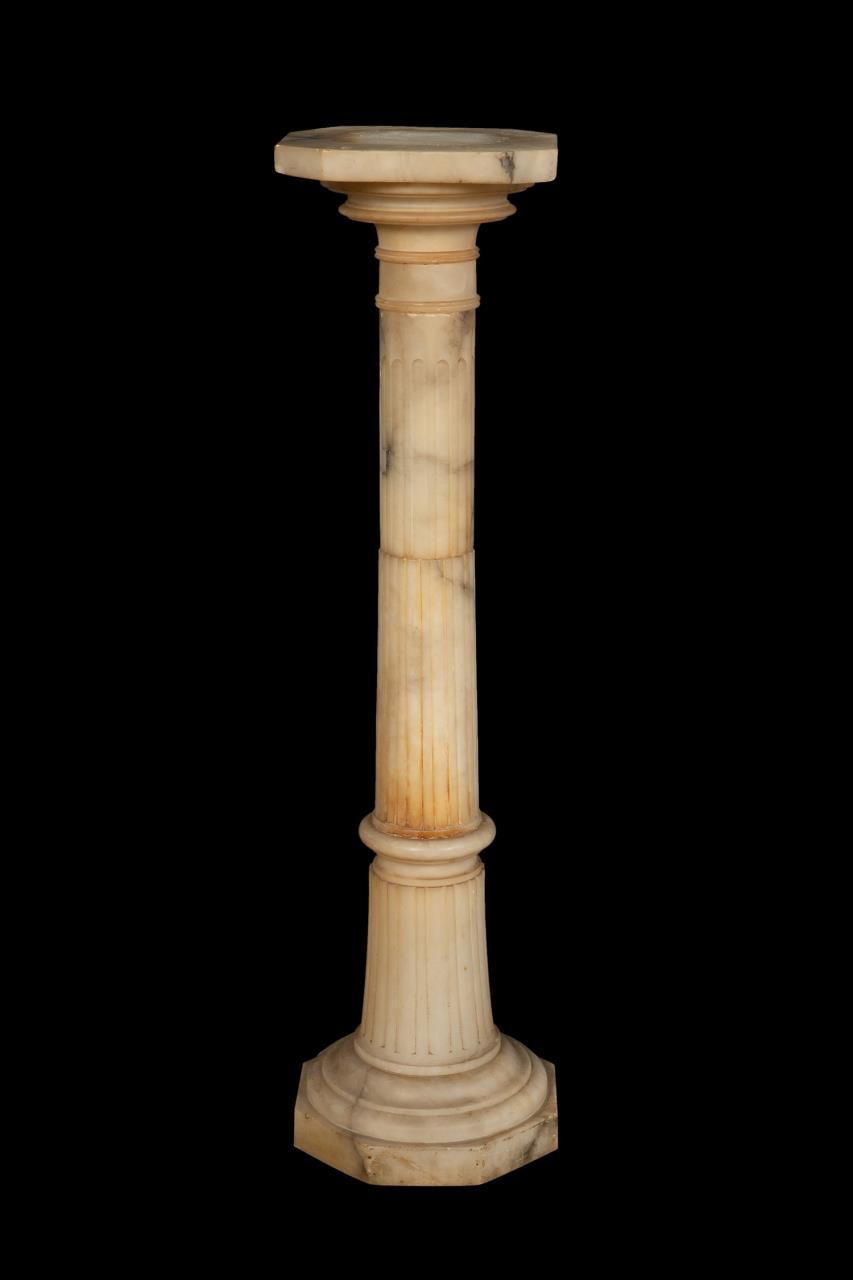 Appraisal: ITALIAN SCHOOL ALABASTER COLUMN FORM PEDESTAL Italian School carved alabaster