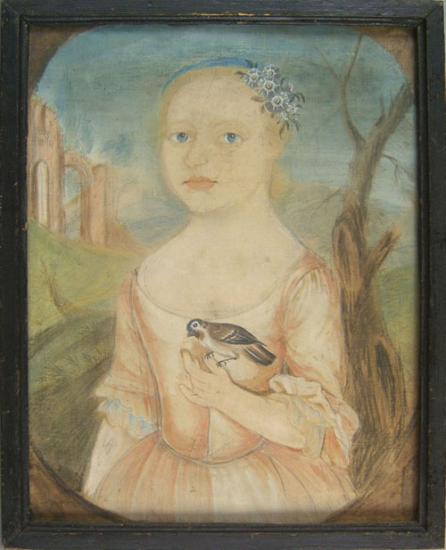 Appraisal: Pastel and gouache on paper folk portrait of a young