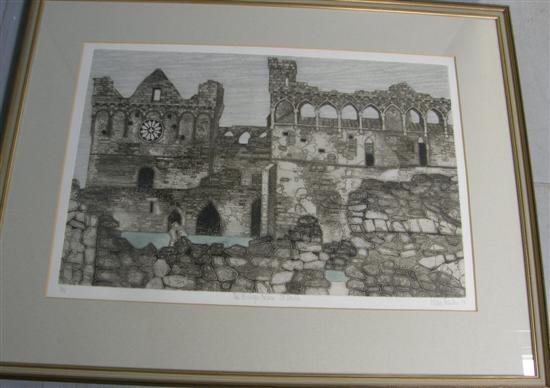 Appraisal: Valerie Thornton 'The Bishop's Palace St Davids' etching signed in