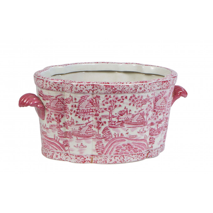 Appraisal: Chinese Pink Porcelain Footbath th c the lobed sides with