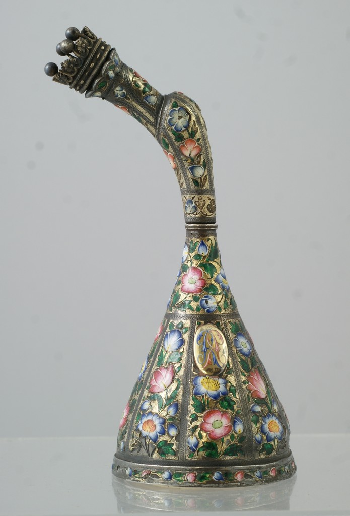 Appraisal: Important Persian Enameled and Silver Bell th century tall