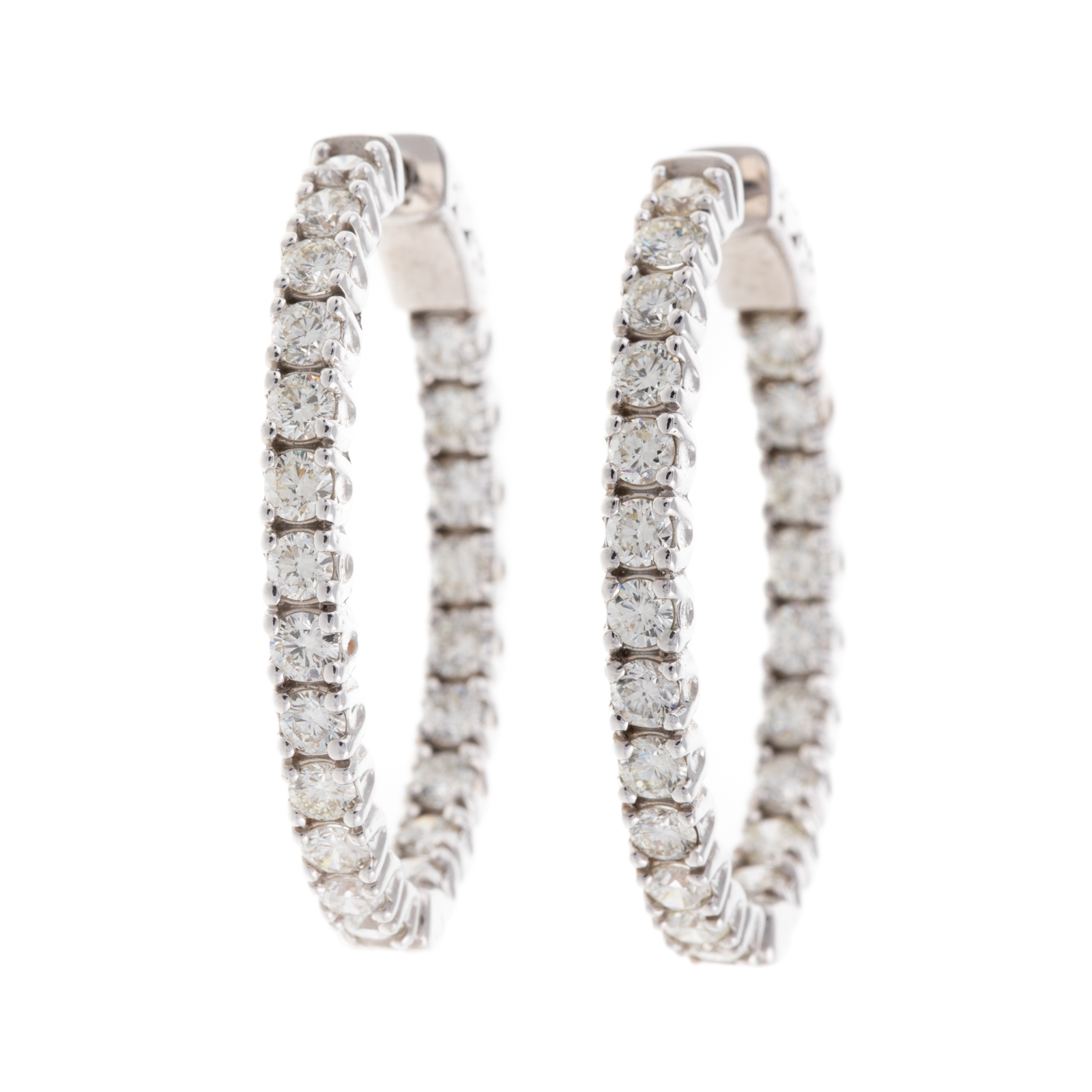 Appraisal: A PAIR OF CTW INSIDE OUTSIDE DIAMOND HOOPS K white